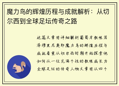 魔力鸟的辉煌历程与成就解析：从切尔西到全球足坛传奇之路